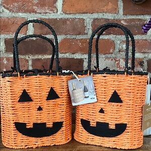 Orange Woven Pumpkin Basket wine tote really adorable set of two